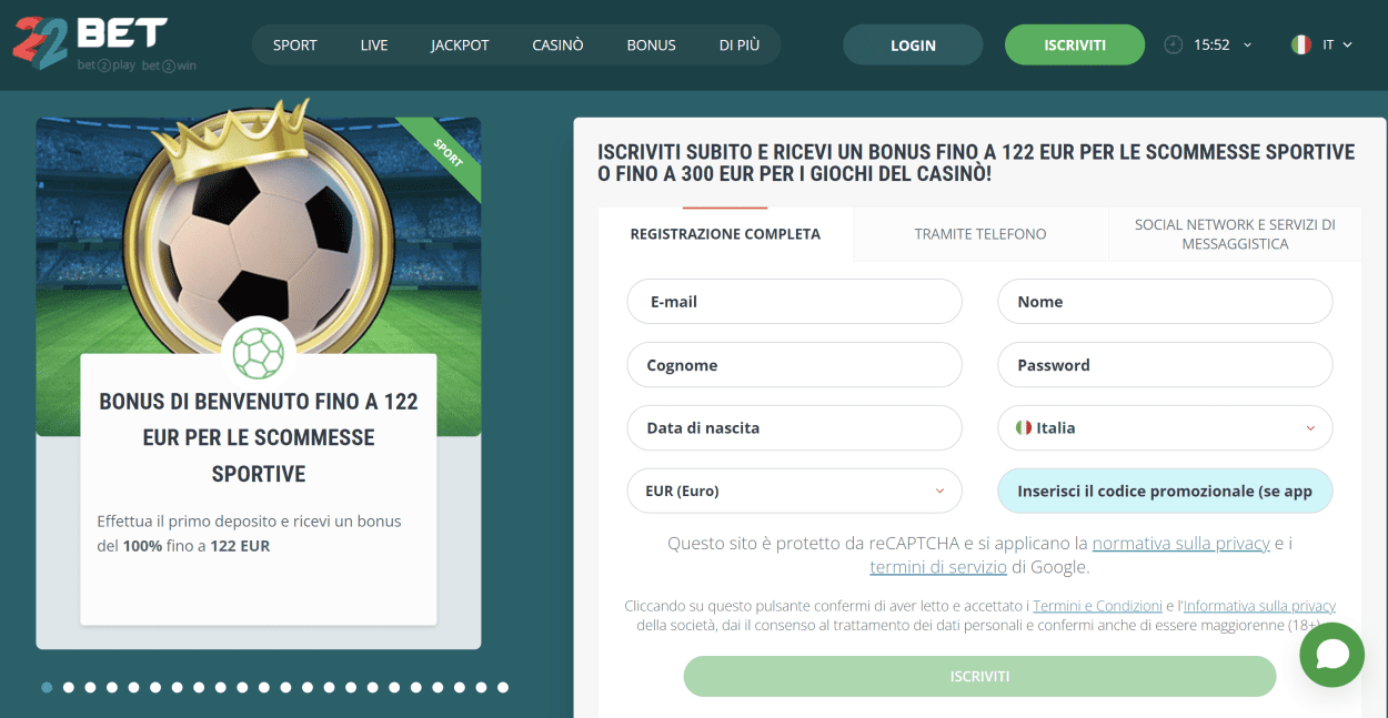 22Bet, il Bookmaker non AAMS più sicuro e usato in Italia