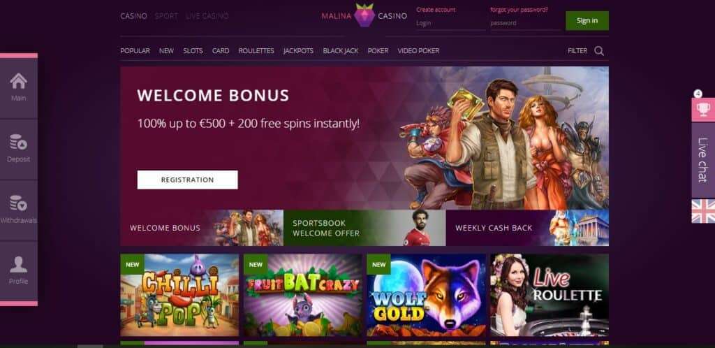 Malina Casino bonus
