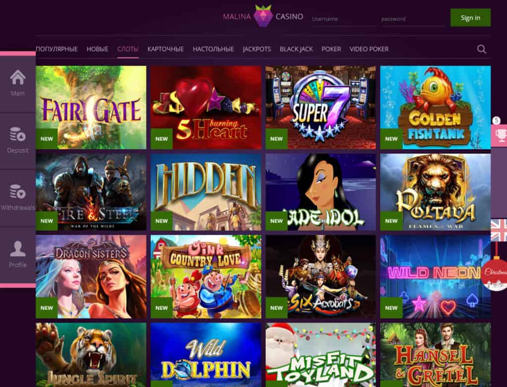Malina Casino giochi