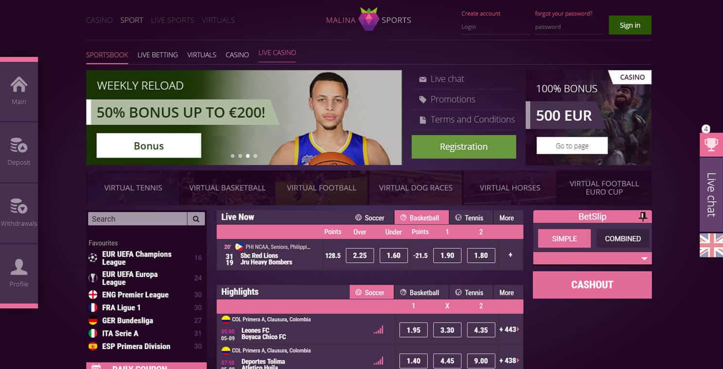 Malina Sports – Bonus e Promozioni