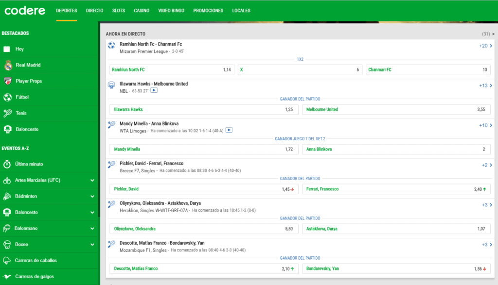 codere interfaccia sport