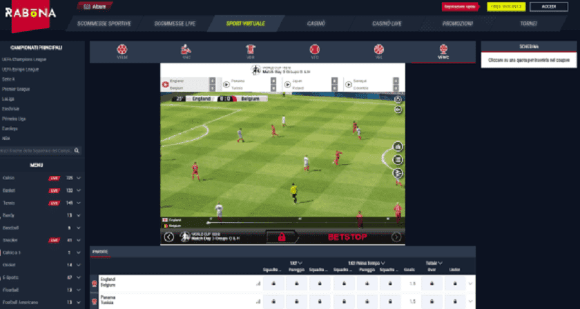 Rabona scommesse calcio virtuale