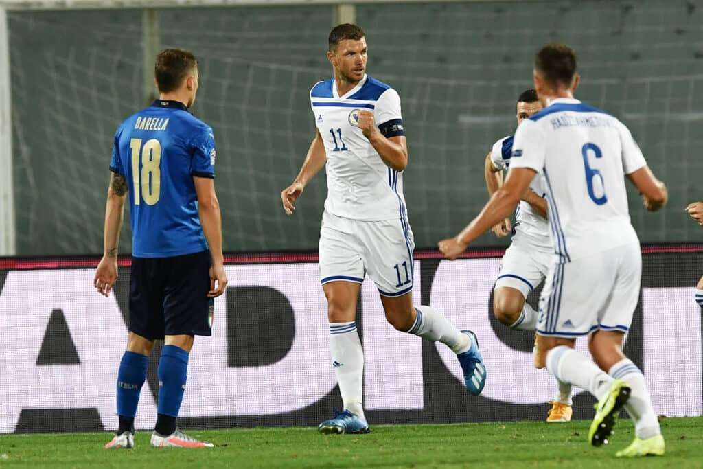esultanza gol Dzeko, Italia-Bosnia