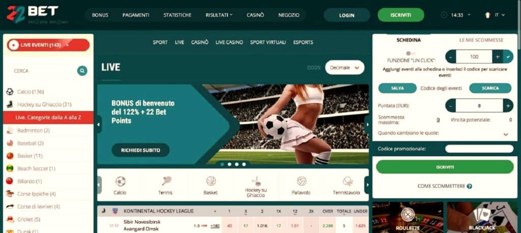 22bet homepage