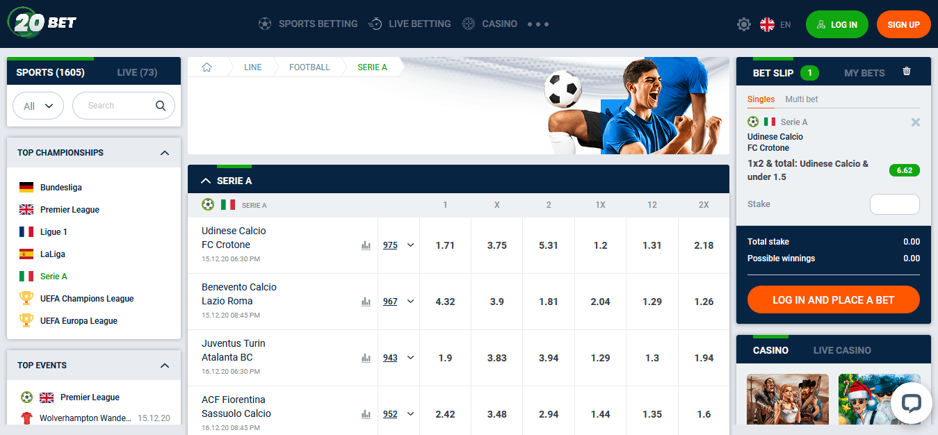 20bet Scommesse – Bonus e Promozioni