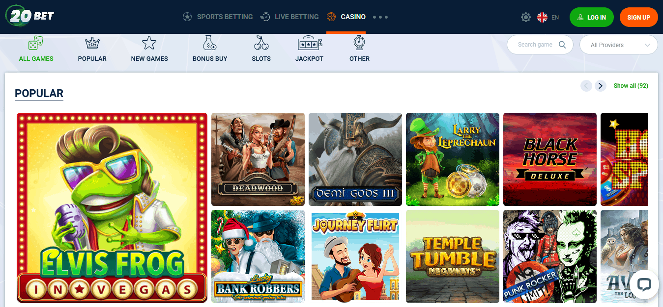 20bet Casino – Recensione Giochi e Bonus