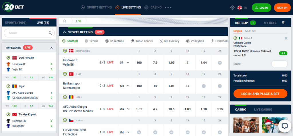 scommesse Live 20bet