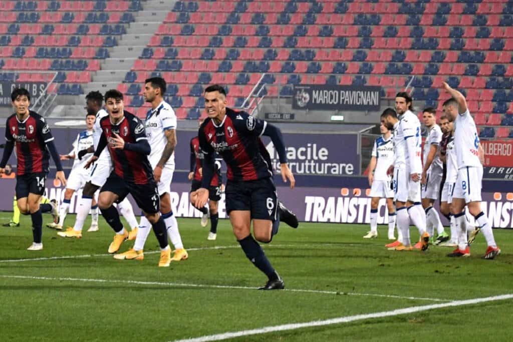 esultanza gol Paz, Bologna-Atalanta