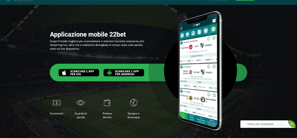 App mobile 22bet scommesse