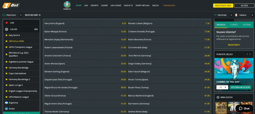 quote capocannoniere Europei 2021 1bet scommesse