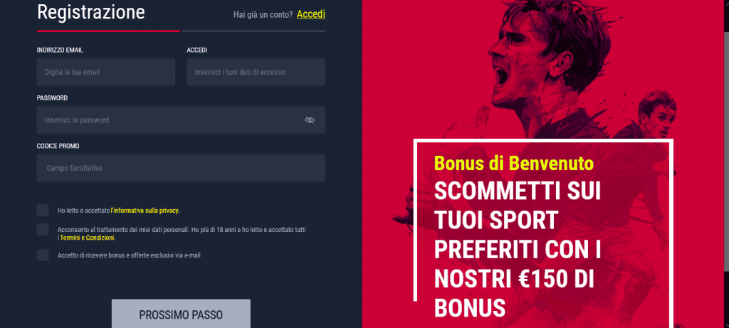 registrazione Rabona scommesse