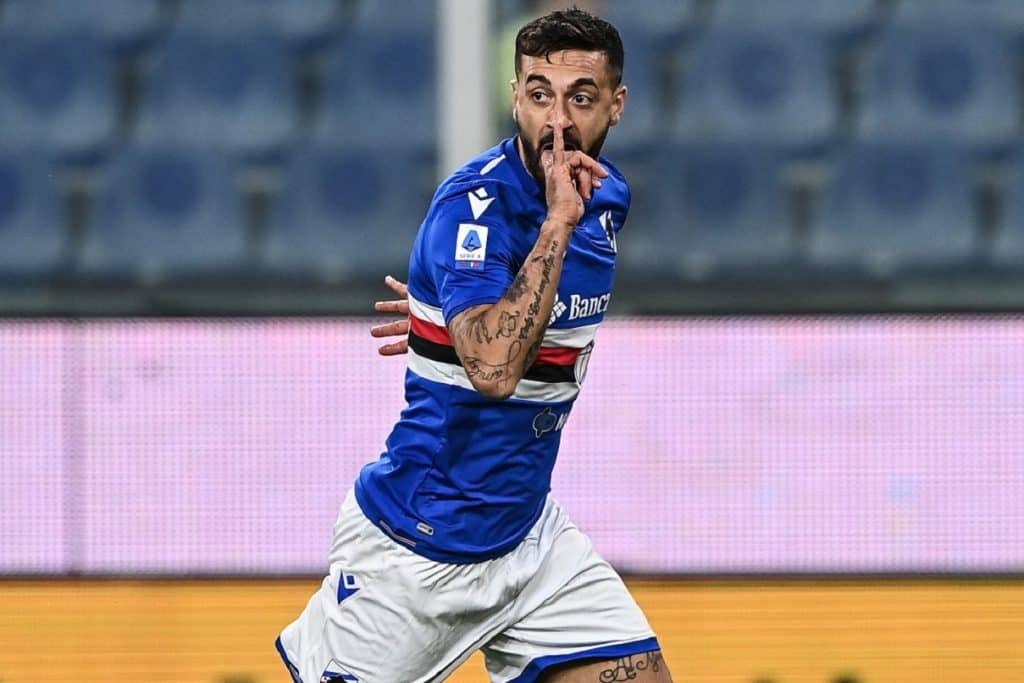 esultanza gol Caputo, Sampdoria-Atalanta
