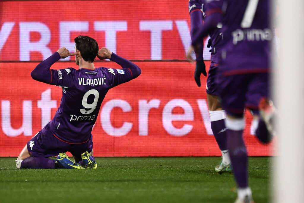 esultanza gol Vlahovic, Fiorentina-Sampdoria