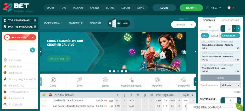 Schedina 22Bet Scommesse