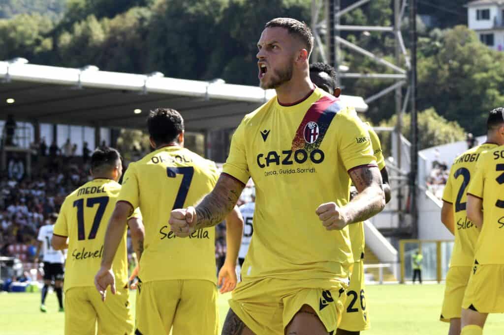 esultanza gol Arnautovic, Spezia-Bologna