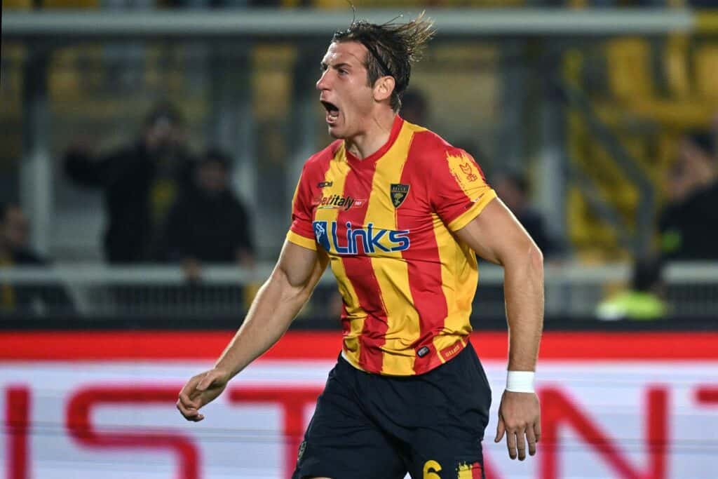 esultanza gol Baschirotto, Lecce-Atalanta