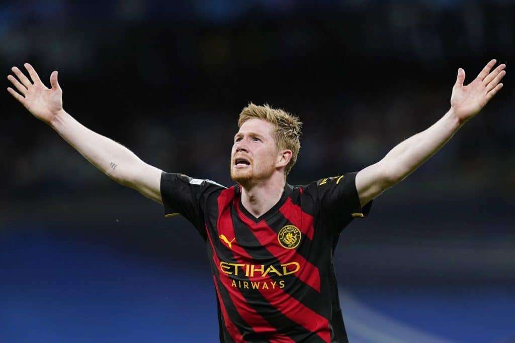 Esultanza gol De Bruyne, Real Madrid-Manchester City