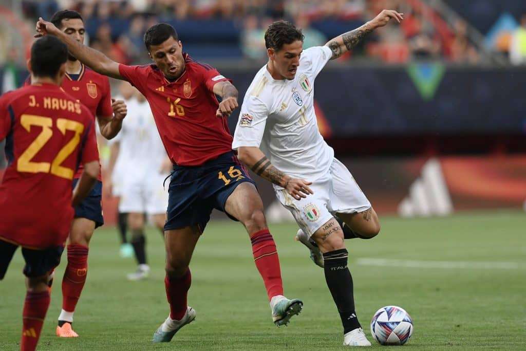 Zaniolo-Rodri durante Spagna-Italia