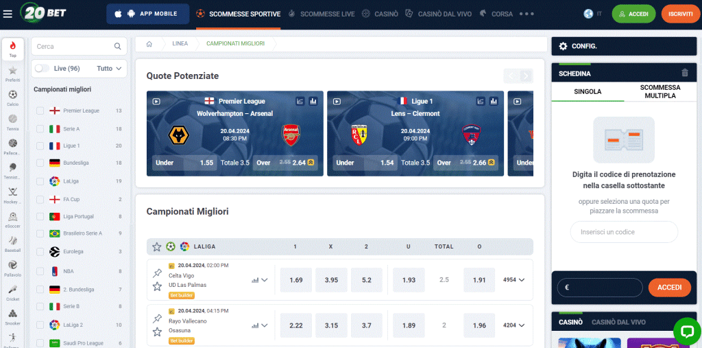 20bet bookmaker non aams