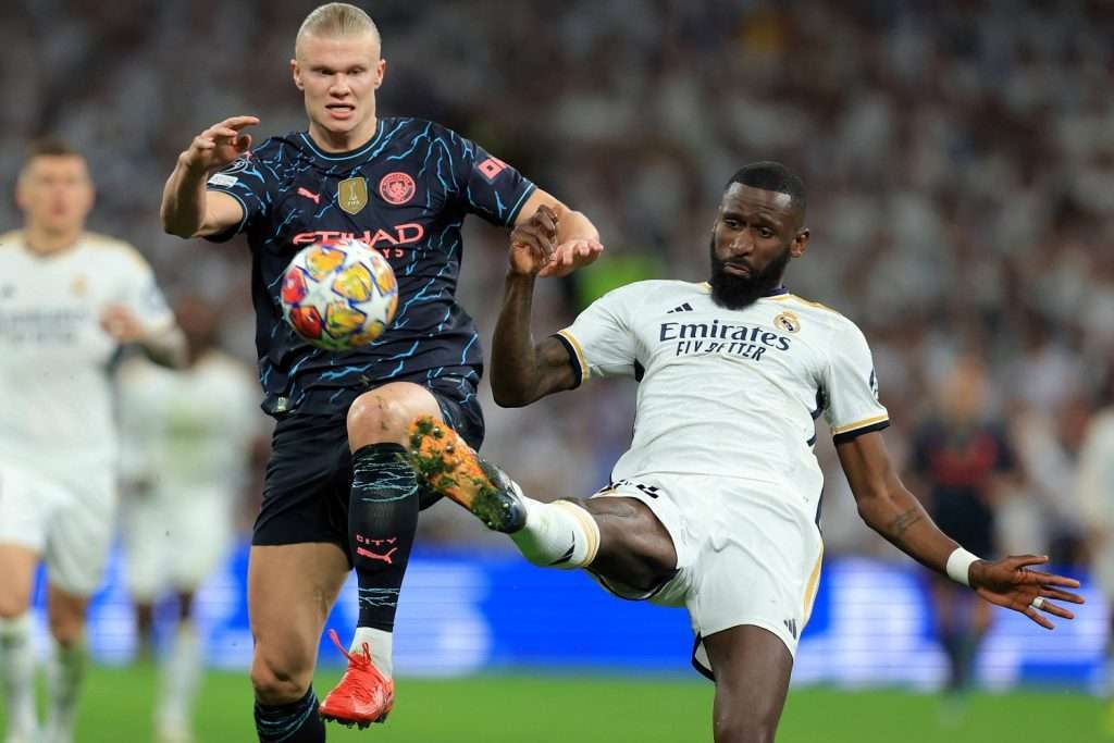 Rudiger e Haaland durante Real Madrid-Manchester City