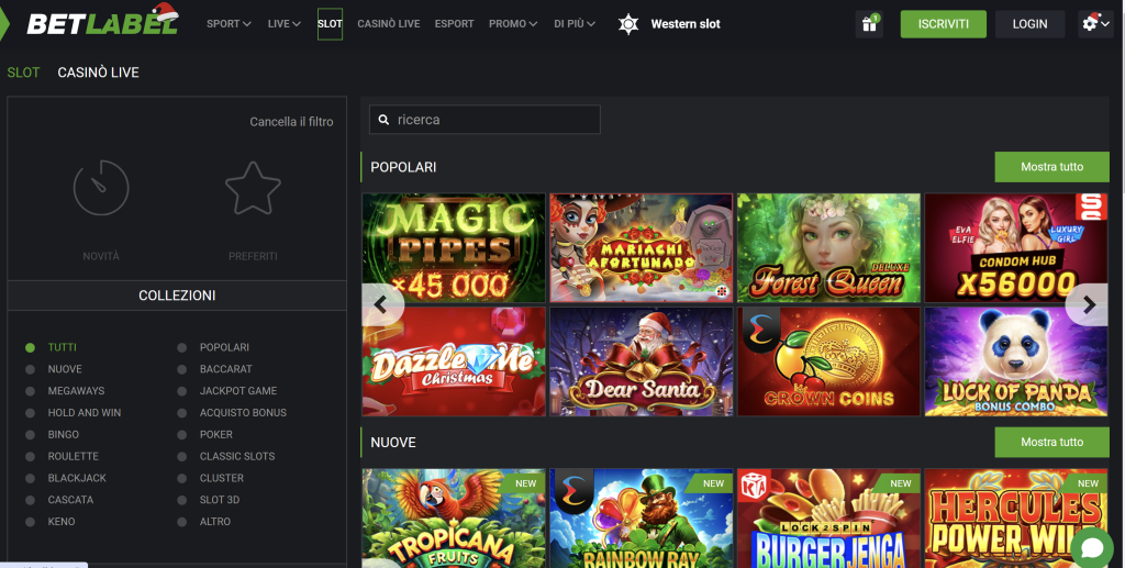 Betlabel casino non AAMS 2026 homepage