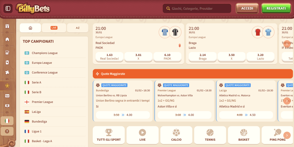 BillyBets Bookmaker non AAMS
