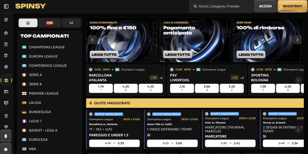 Spinsy scommesse non AAMS