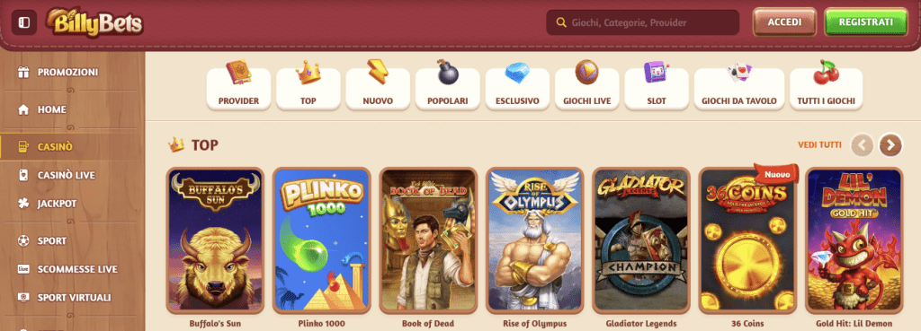 BillyBets Casinò online