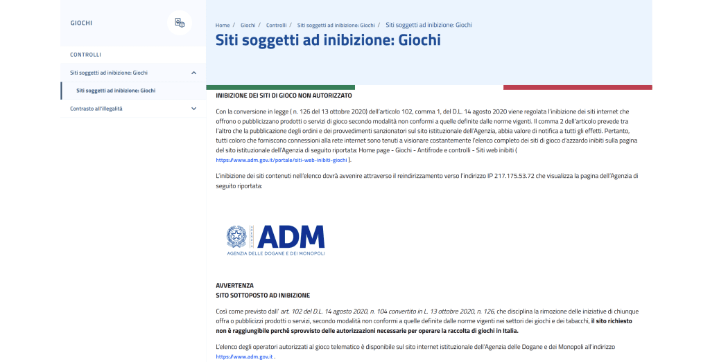 Inibizione siti ADM
