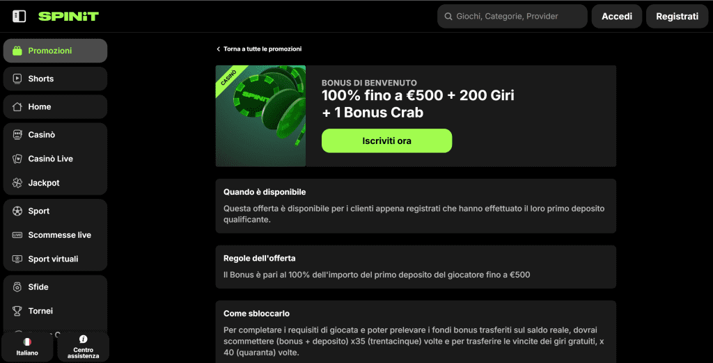 Spinit casino non AAMS bonus 500 euro