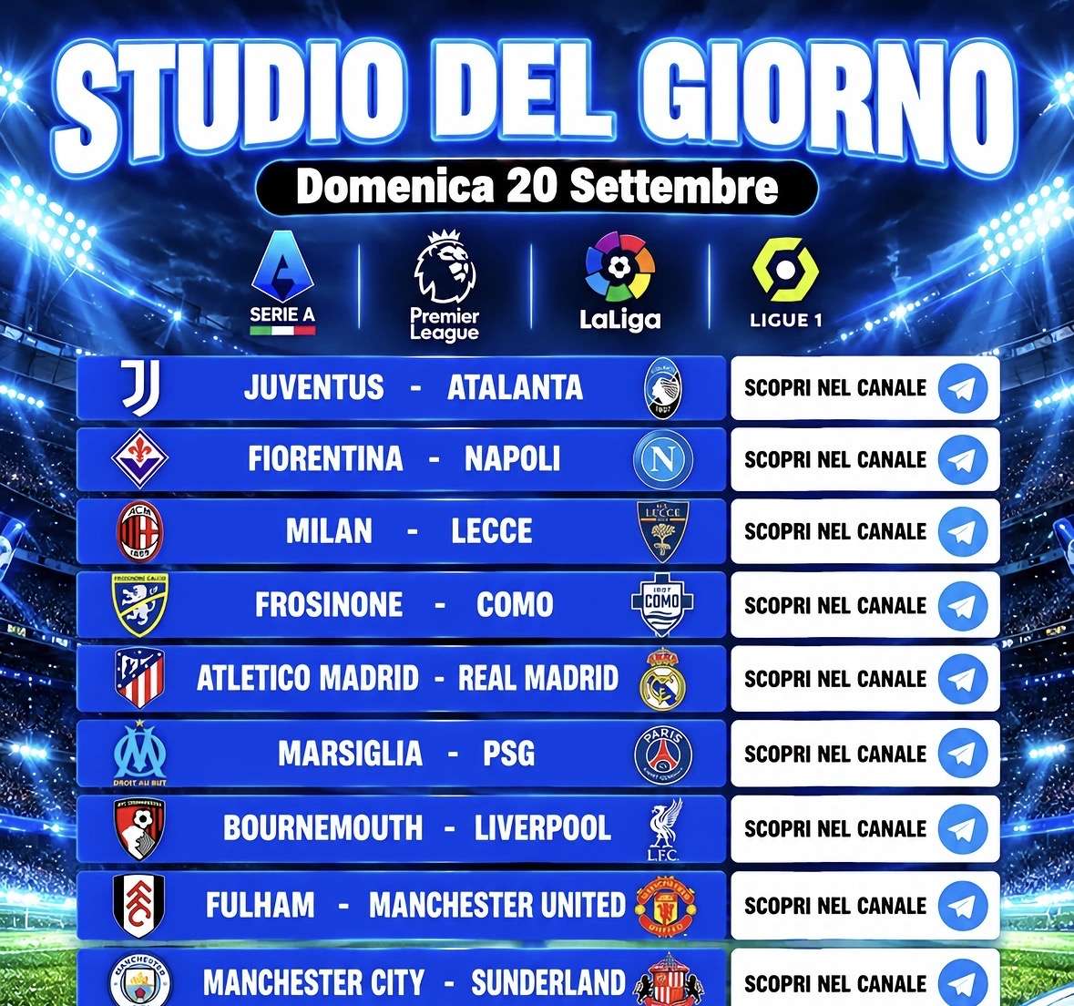 Studio del giorno 20 settembre pronostici calcio